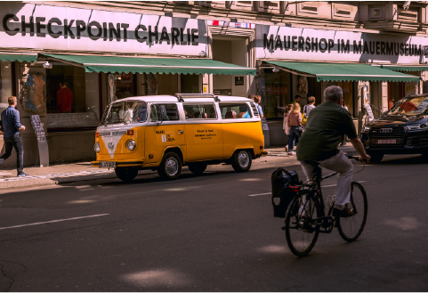 A group of people cycling in the city